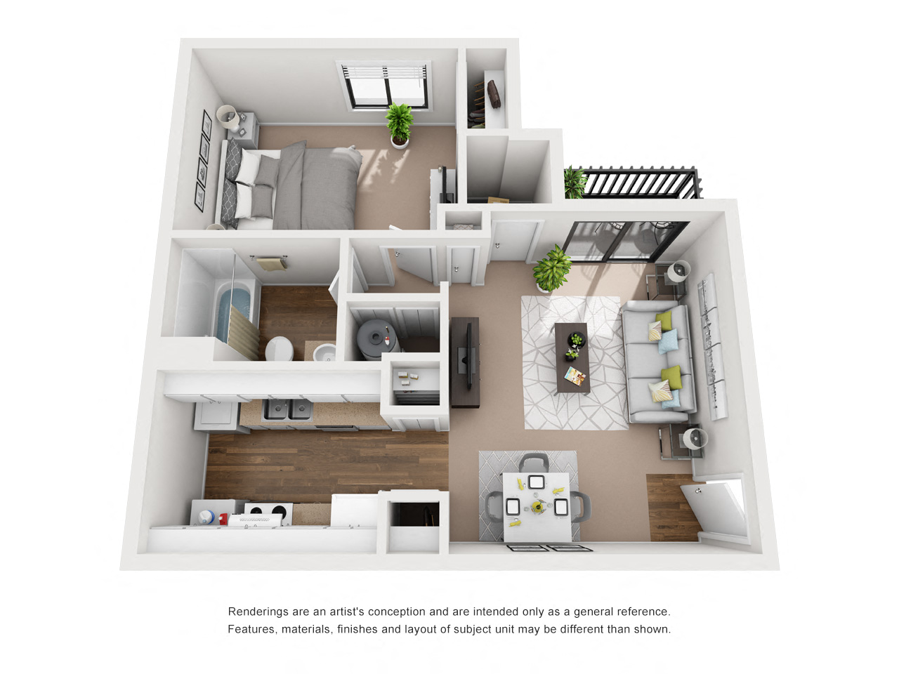 Floor plan for 1 bed, 1 bath, 650 sqft